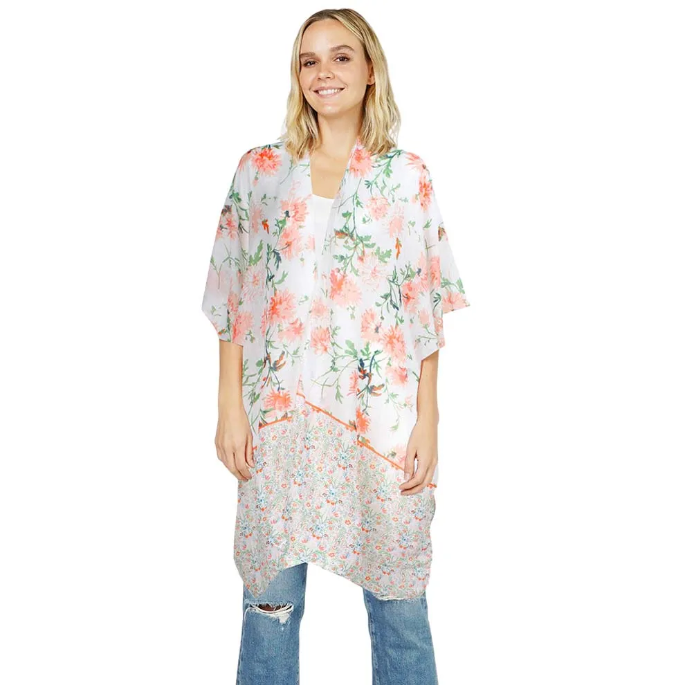 Flower Patterned Cover Up Kimono Poncho