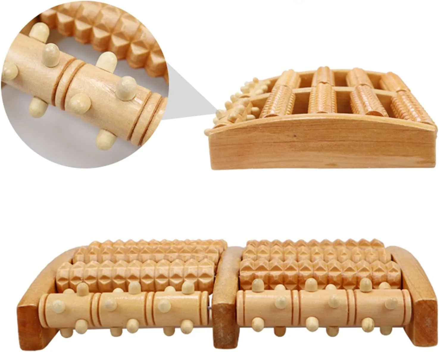 Foot Massager Roller - Plantar Fasciitis & Stress Relief, Heel, Arch, Muscle Aches, Foot Pain - Relaxation Gifts for Women, Men - Shiatsu Massage, Large Wooden Dual Feet Roller for Relax