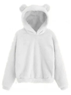 Fur Bunny Ear Women Hoodie