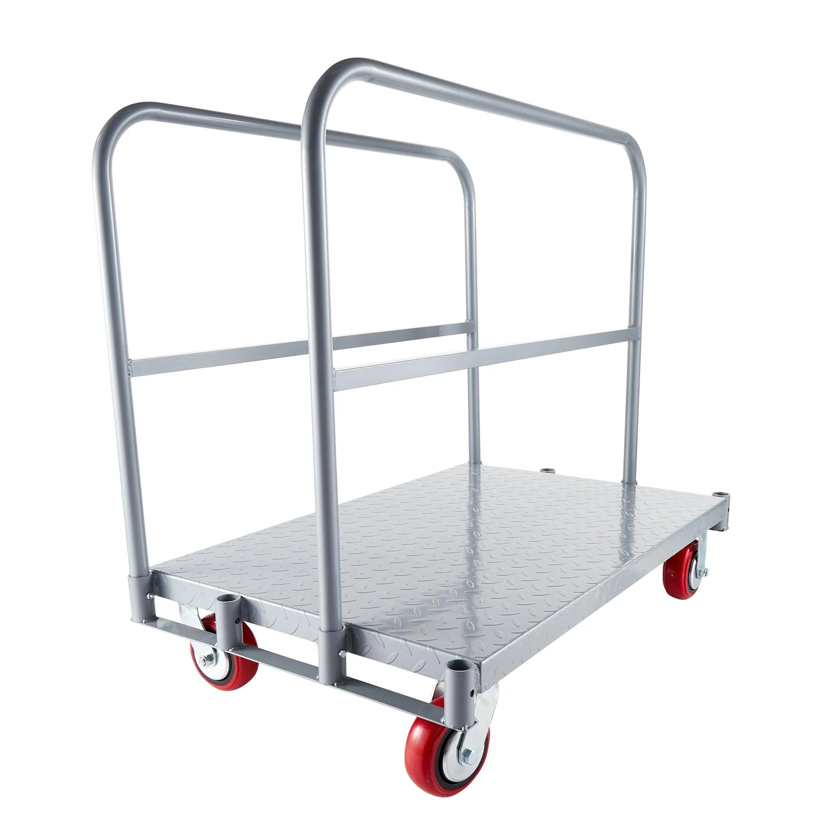 GARVEE Drywall Cart Steel Panel Truck, 2 in 1 Heavy Duty Flatbed Carts with Wheels, Platform Flat Bed Cart with 2200 Lbs Capacity, 2 Swivel Casters, 1 Front and 2 Side Handrails