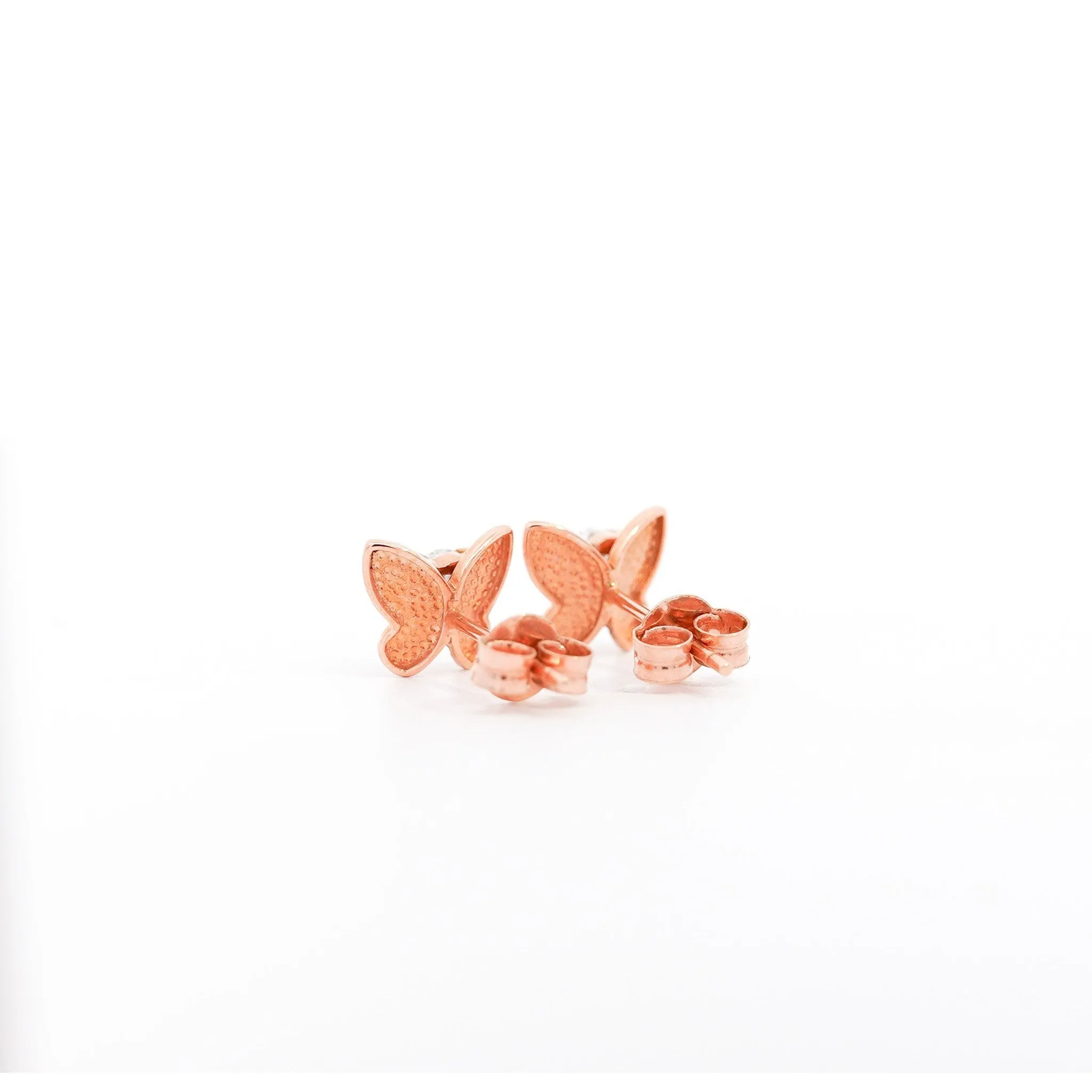 Heart Cut Natural Diamond Butterfly Stud Earrings in 18K Rose Gold