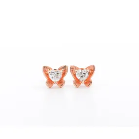 Heart Cut Natural Diamond Butterfly Stud Earrings in 18K Rose Gold