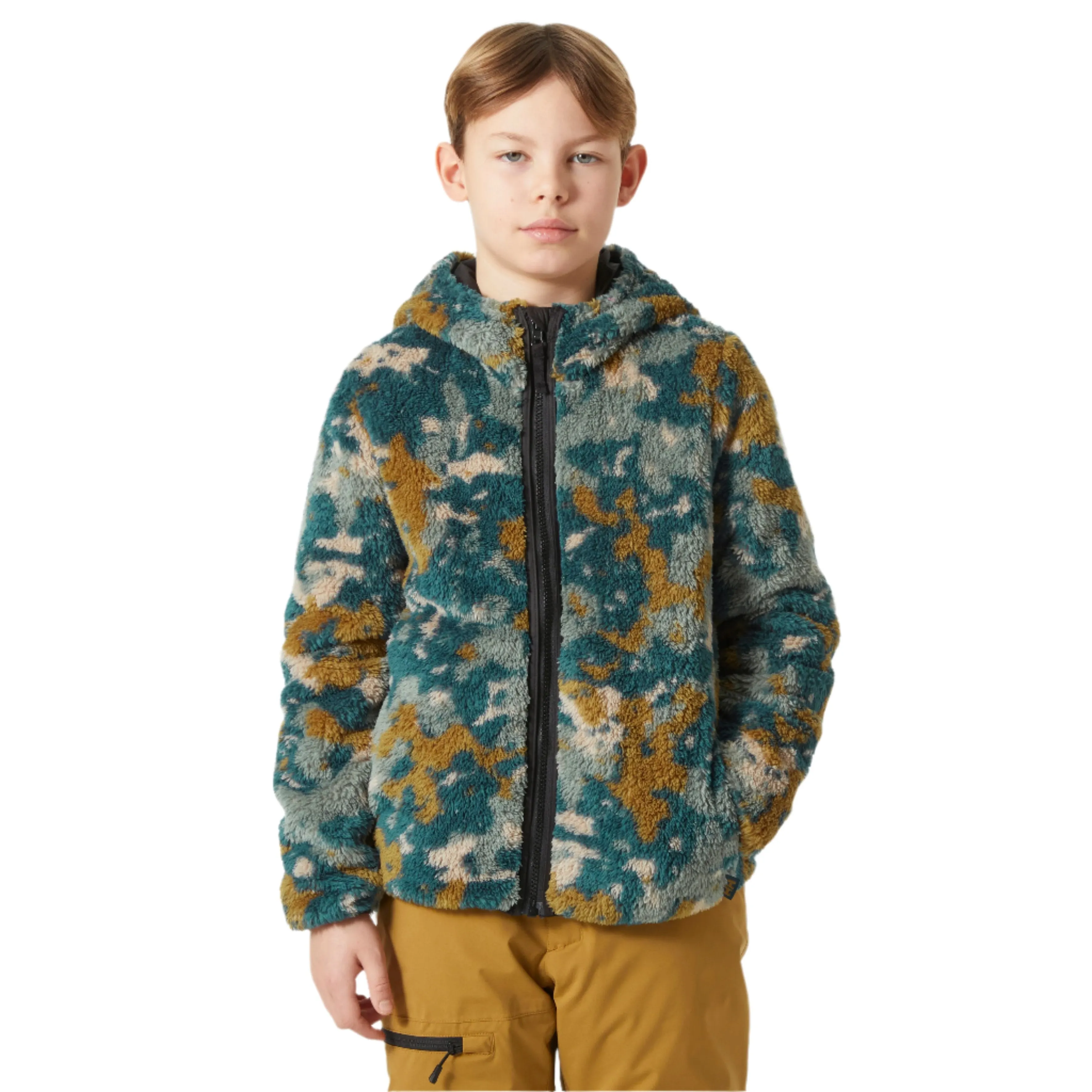 Helly Hansen Junior Champ Reversible Hooded Full Zip Fleece (Black Splash/Camo Aop)(Ages 8-16)