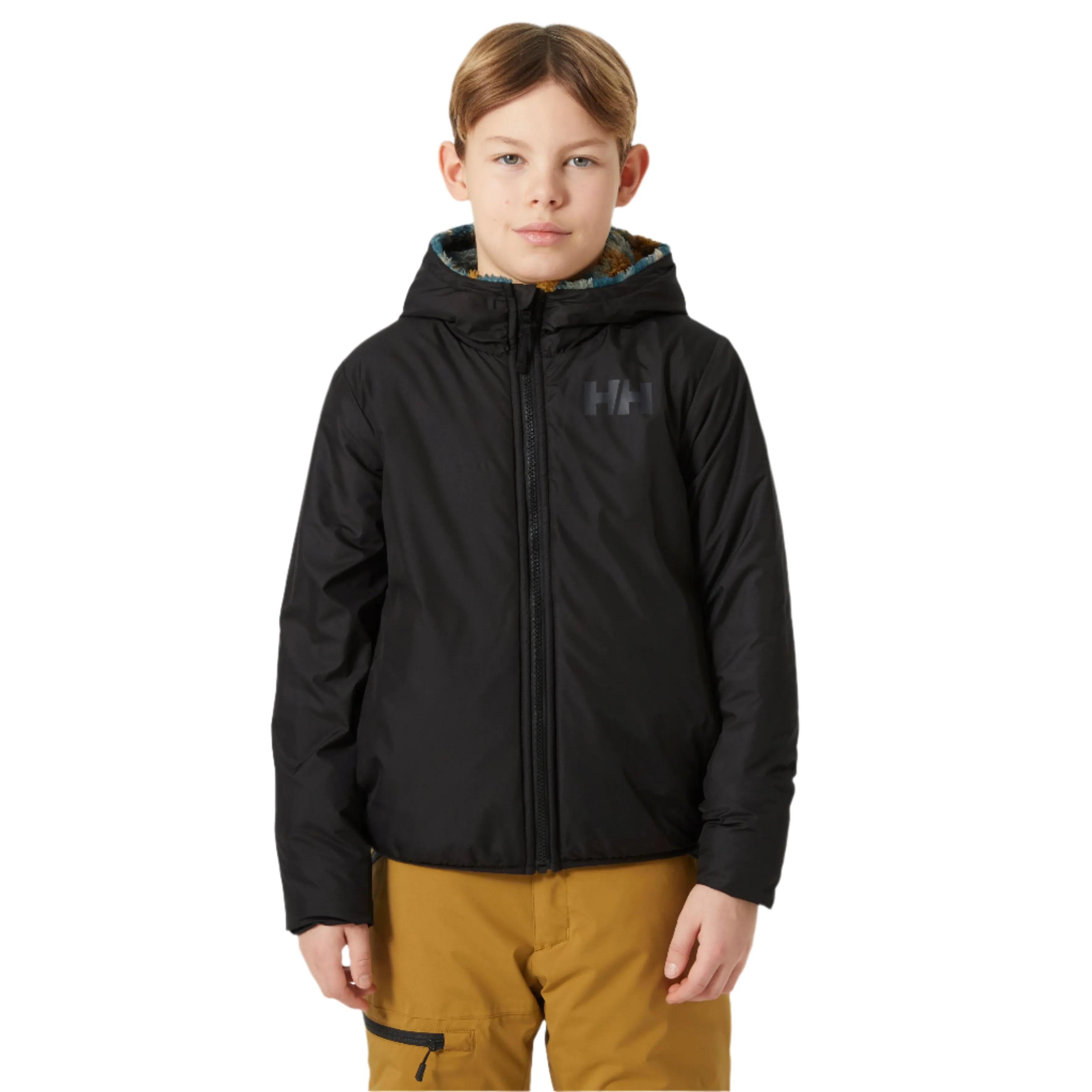 Helly Hansen Junior Champ Reversible Hooded Full Zip Fleece (Black Splash/Camo Aop)(Ages 8-16)