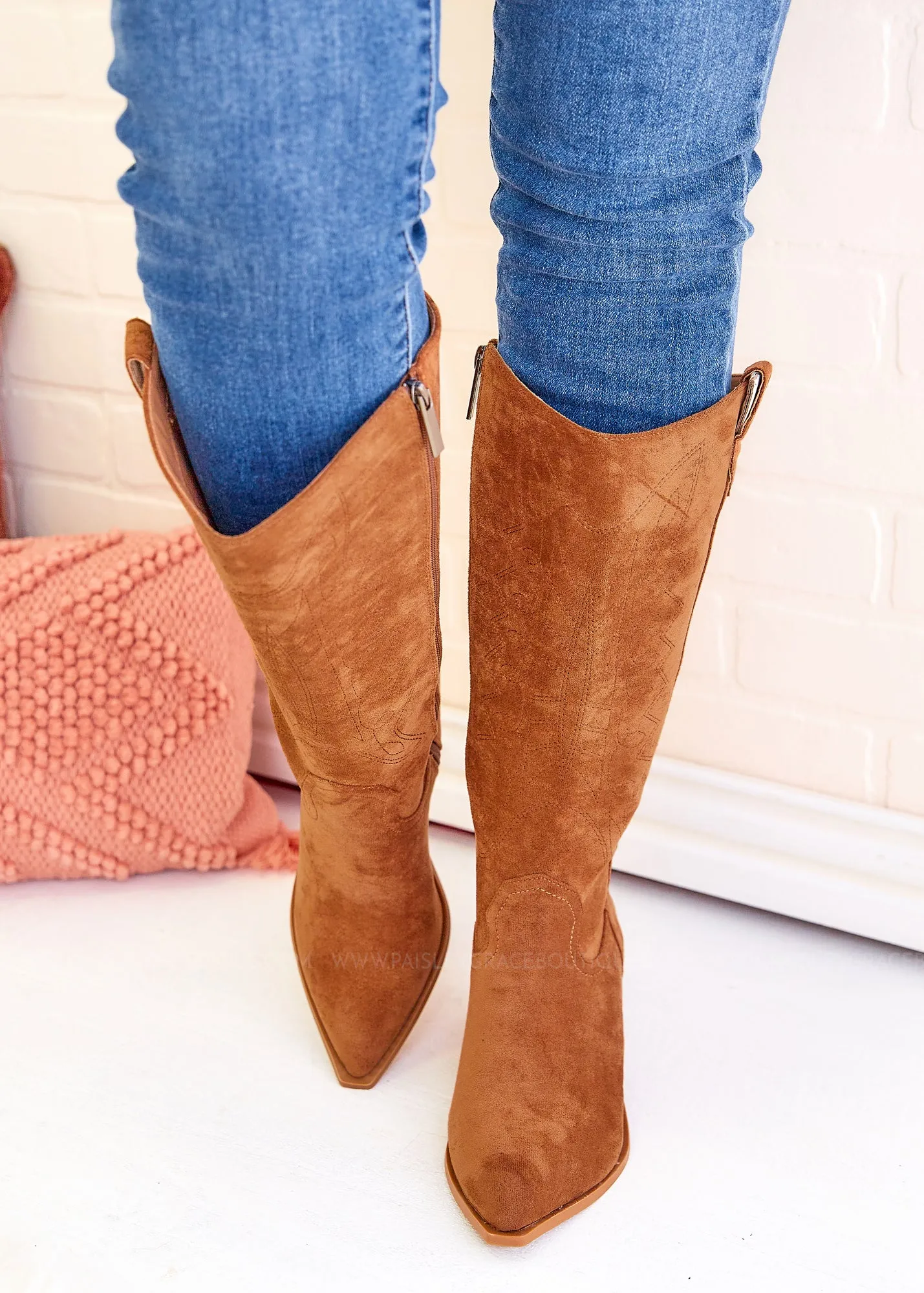 Howdy Cowboy Wide Calf Boots by Corkys - Cognac Suede