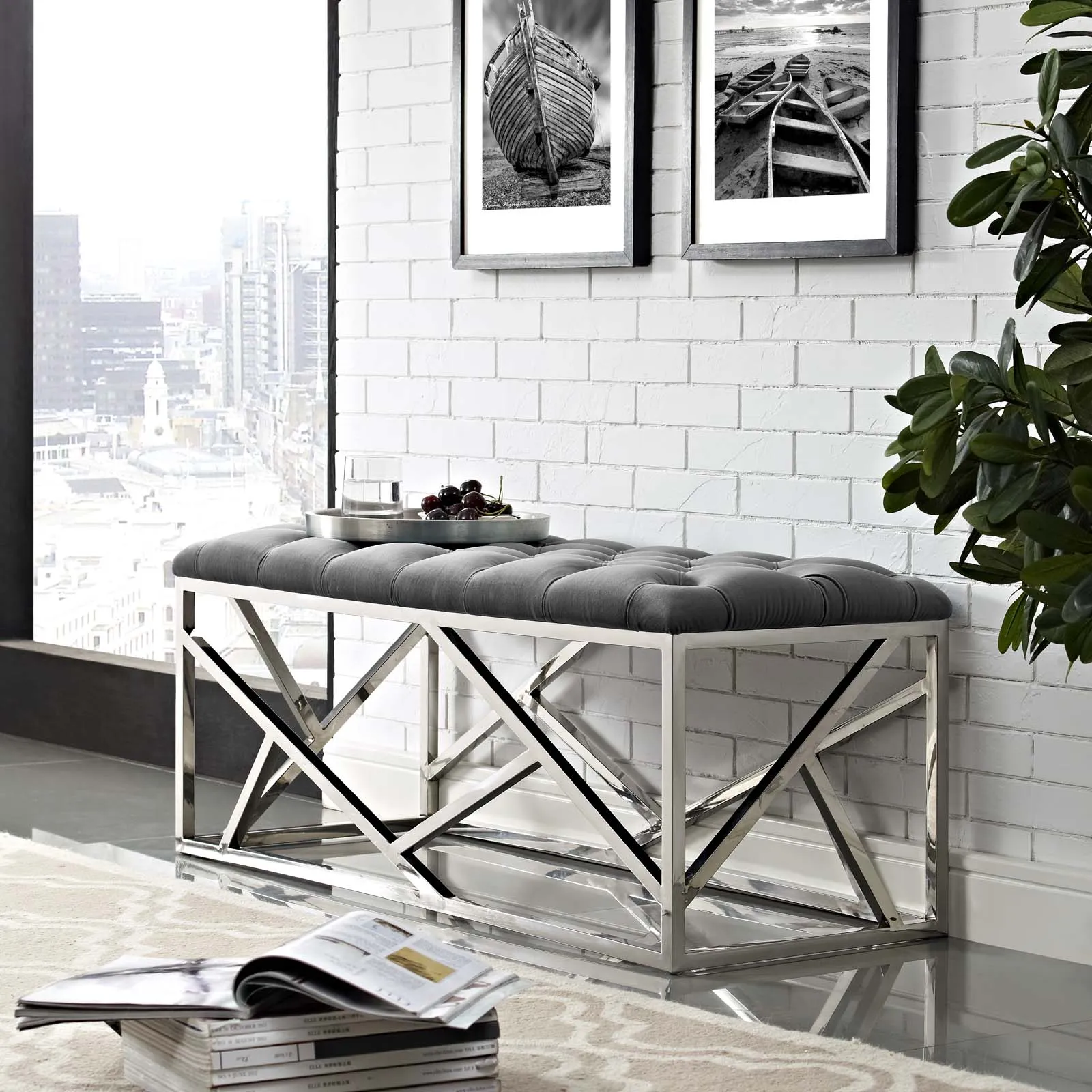 Intersperse Bench in Silver Gray