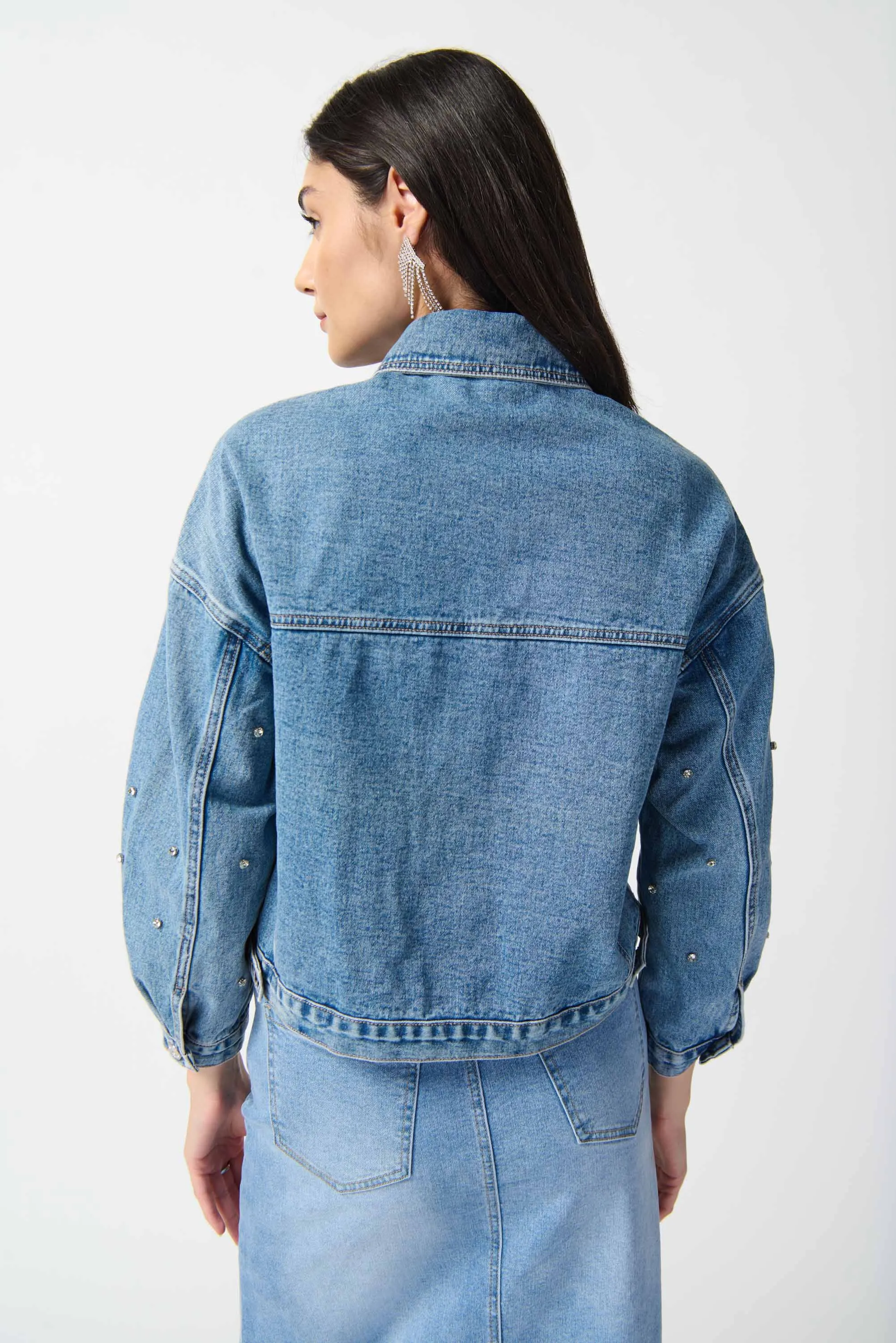 J.R 242917 Embellished Denim Boxy Jacket