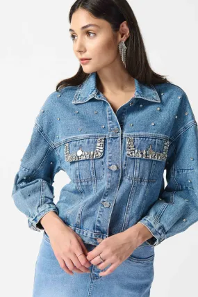 J.R 242917 Embellished Denim Boxy Jacket