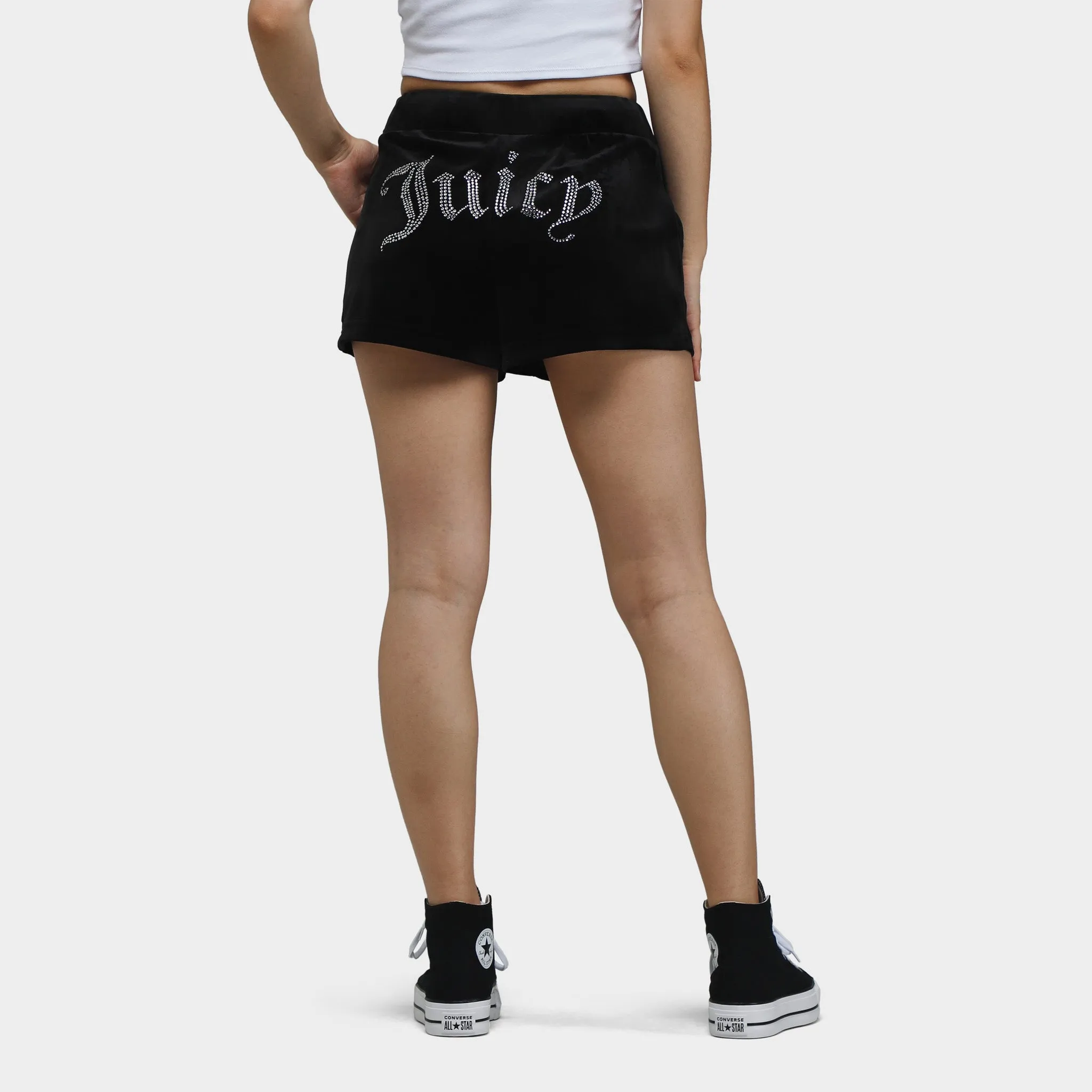 Juicy Couture Women's Classic Velour Shorts With Back Bling / Liquorice