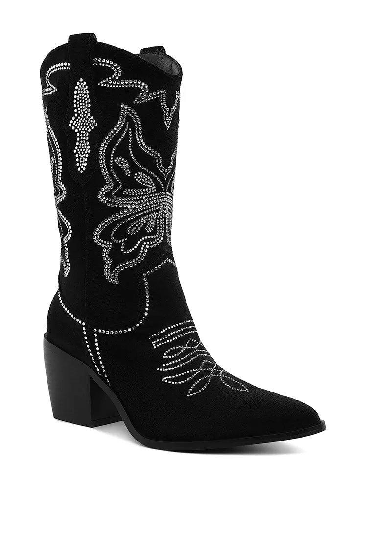 Latafa Rhinestones Embellished Cowboy Boots