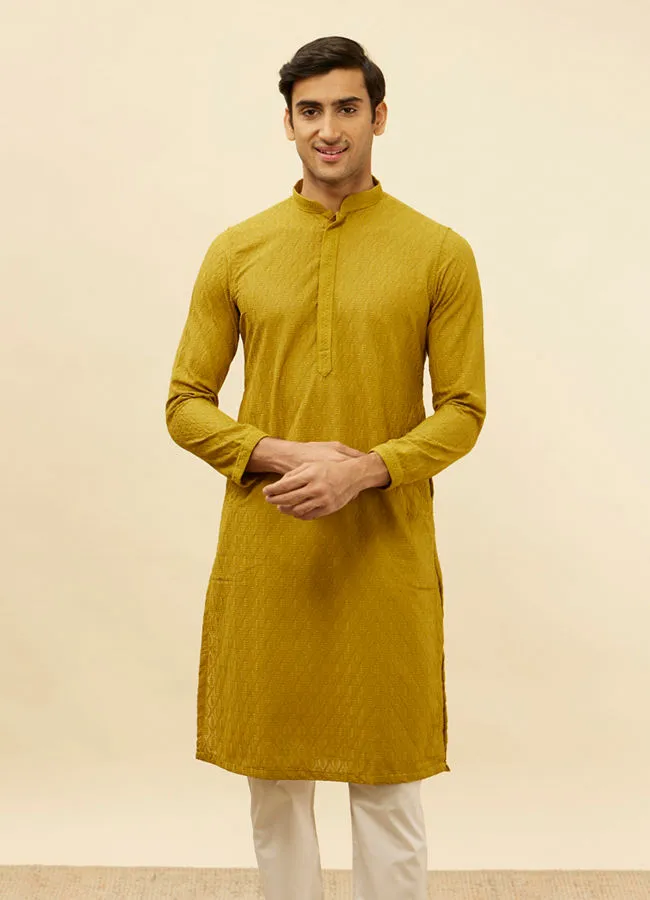 Manyawar Moss Green Chikankari Jaal Patterned Kurta Set