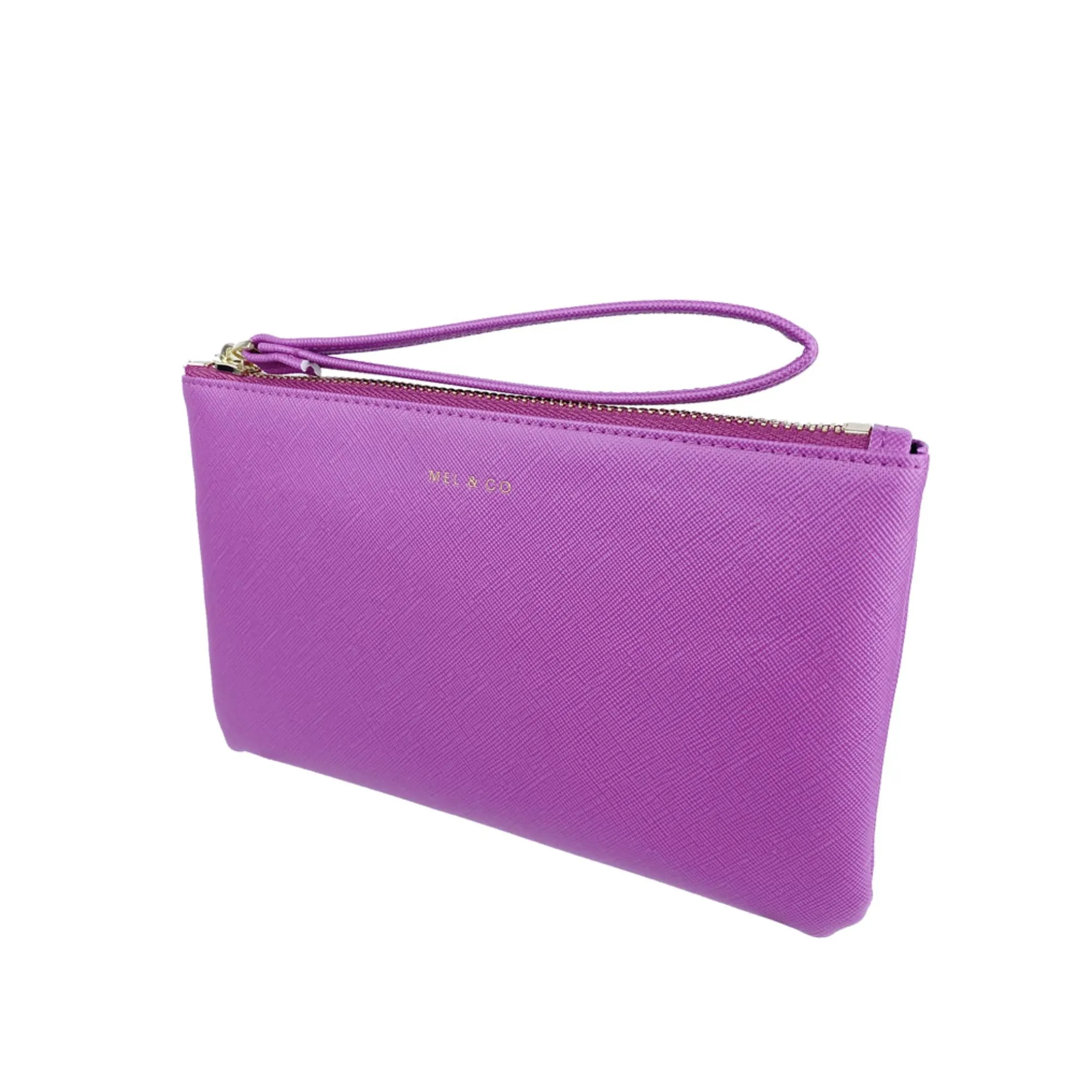 Mel&Co Saffiano-Effect Wristlet Loop Handle Pouch -Lilac