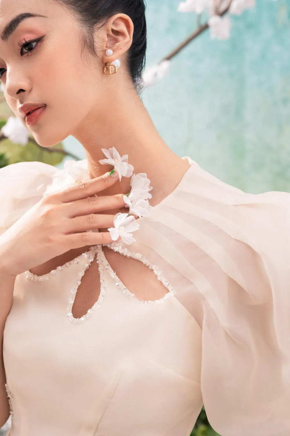 Monica Pleated Neck Ao Dai