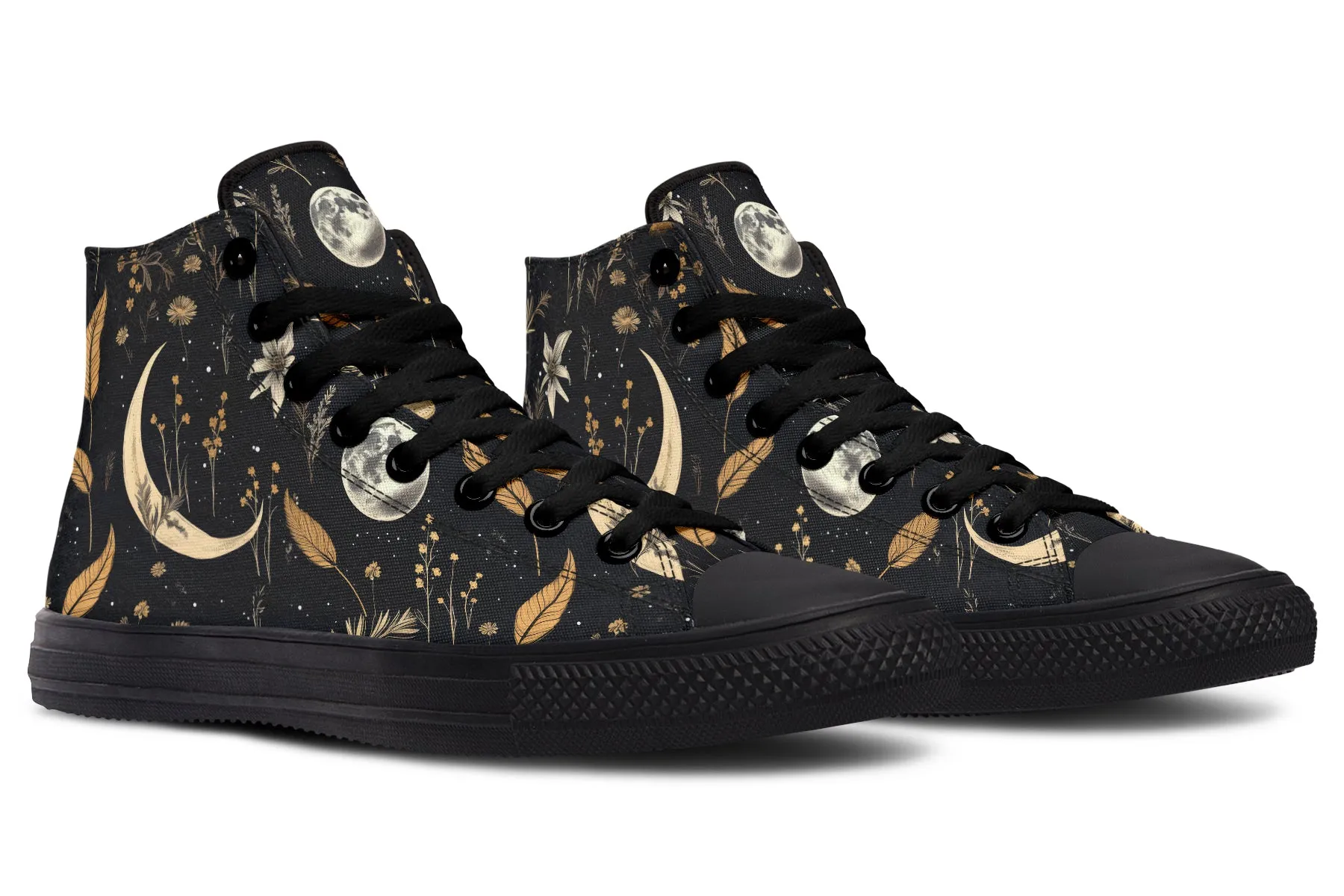 Moonlit Botanica High Tops - Classic Premium Canvas Shoes with Comfortable and Durable Soles