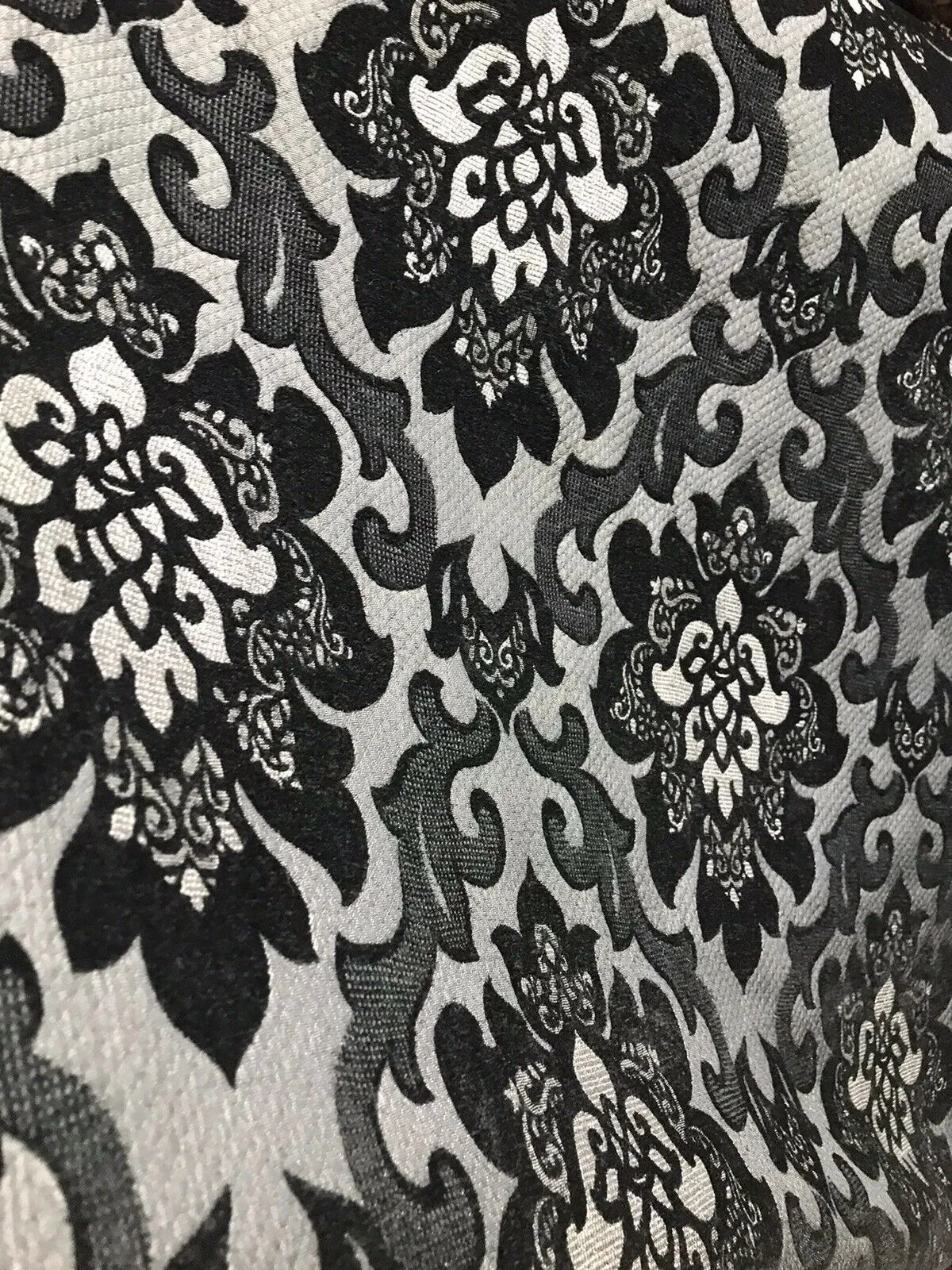 NEW Queen Allyson Designer Velvet Chenille Quilted Medallion Burnout Upholstery Fabric - Black