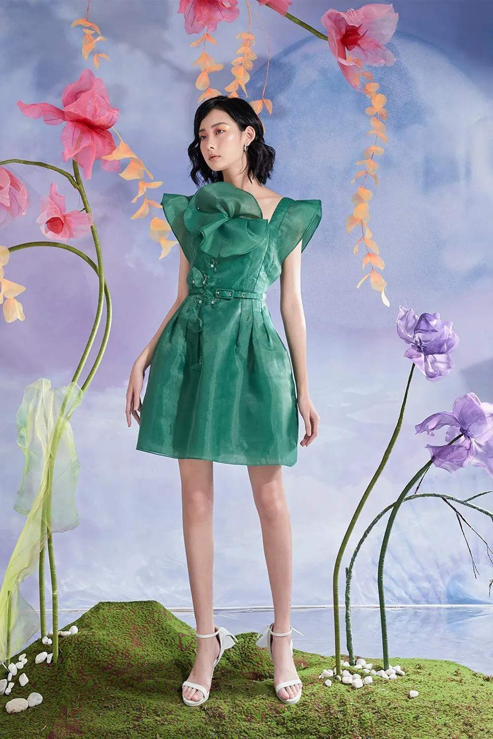 Odile A-line Ruffle Sleeved Organza Mini Dress