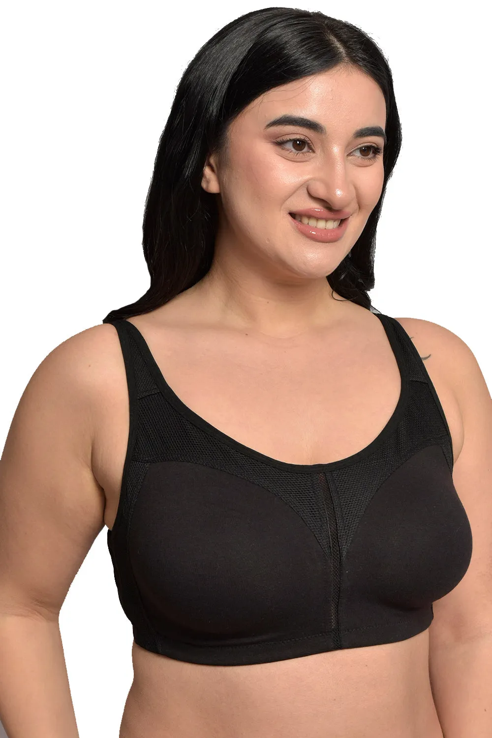 Organic Cotton Antimicrobial full coverage plus size M frame bra-ISB121-Black