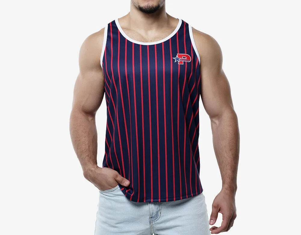 PUMP! Navy Striped Tank Top Lightweight Micromesh UVPF 50  Sun Protection 14021