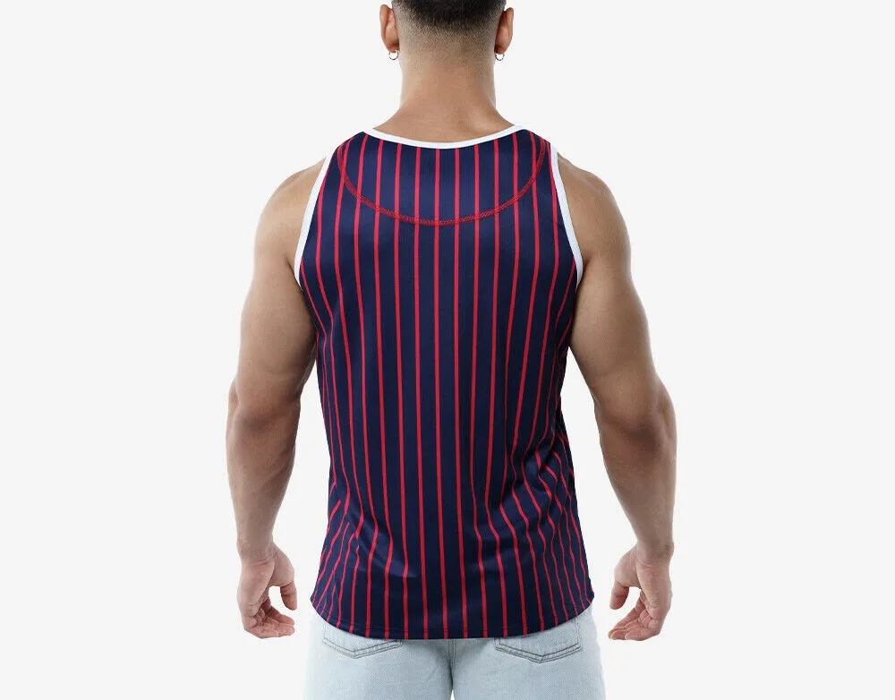 PUMP! Navy Striped Tank Top Lightweight Micromesh UVPF 50  Sun Protection 14021