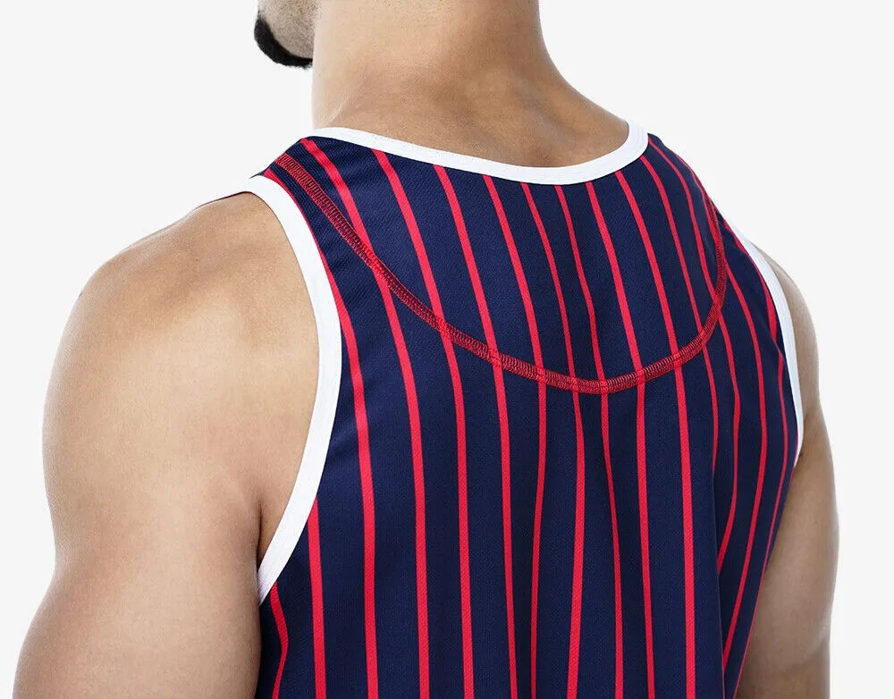 PUMP! Navy Striped Tank Top Lightweight Micromesh UVPF 50  Sun Protection 14021