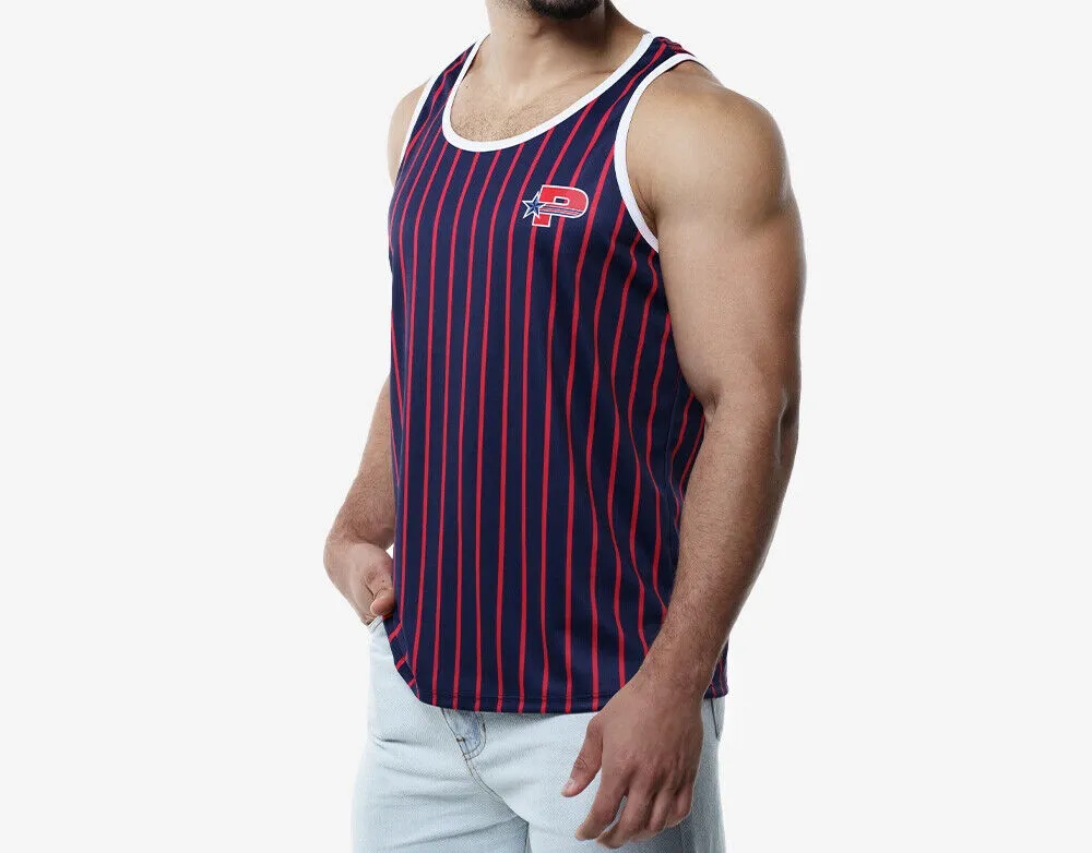 PUMP! Navy Striped Tank Top Lightweight Micromesh UVPF 50  Sun Protection 14021