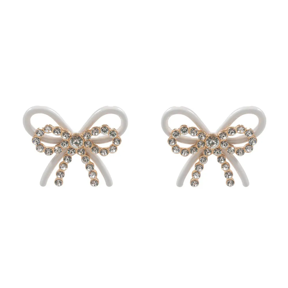 Rhinestone Paved Color Metal Wire Bow Earrings