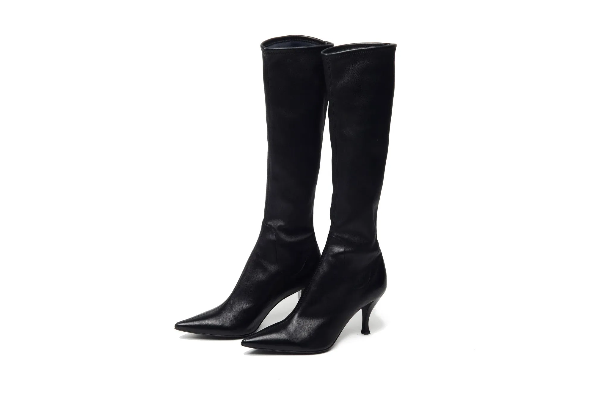 Sergio Rossi - Black Leather Pointed Toe Knee High Boots - IT 38