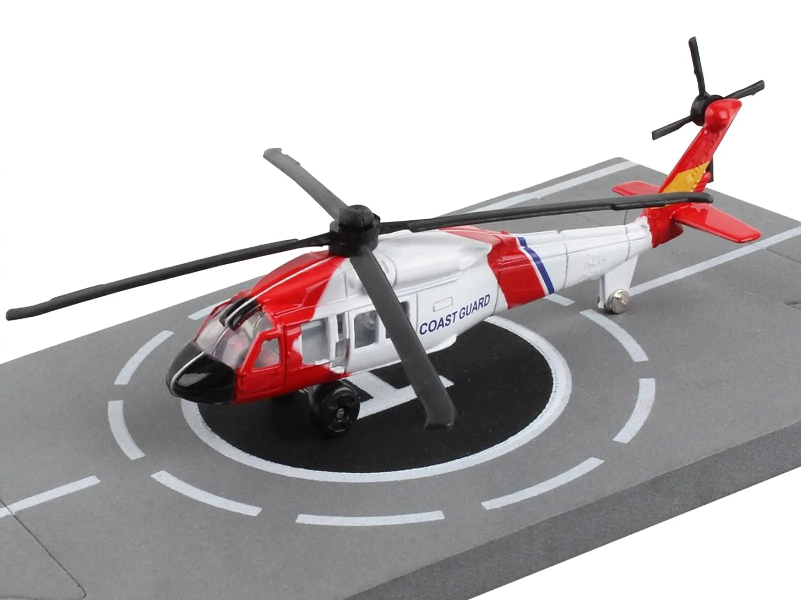 Sikorsky HH-60J Jayhawk Helicopter White and Red United States Coast Guard with Runway Section Diecast Model by Runway24