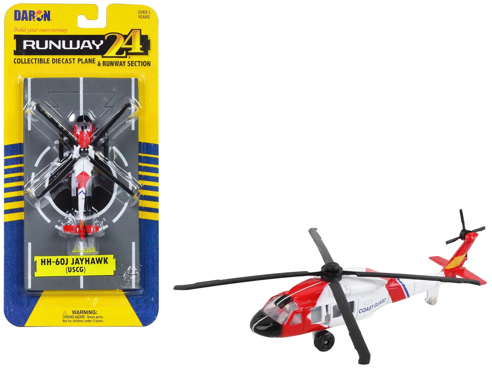 Sikorsky HH-60J Jayhawk Helicopter White and Red United States Coast Guard with Runway Section Diecast Model by Runway24