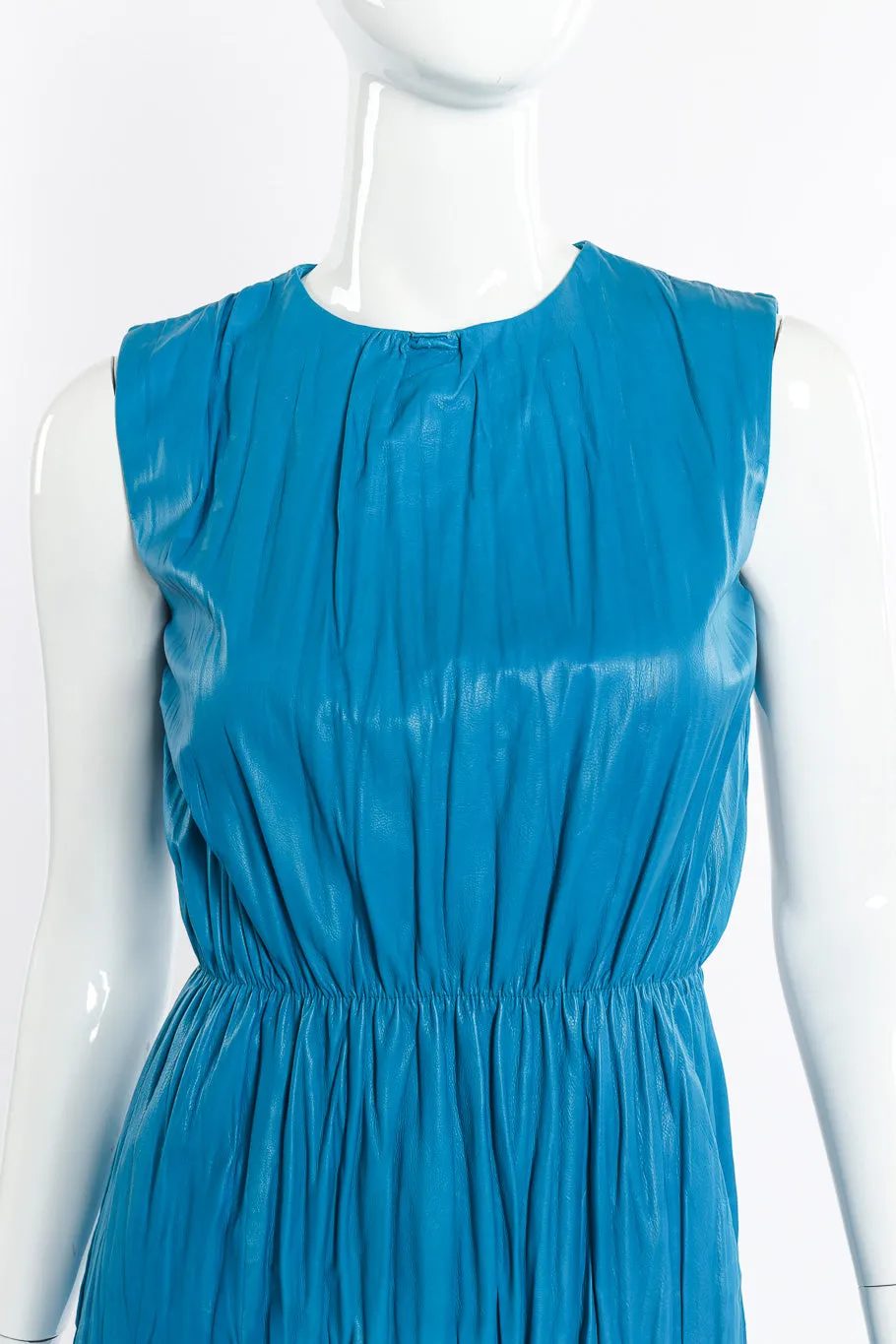 Sleeveless Pleated Leather Dress