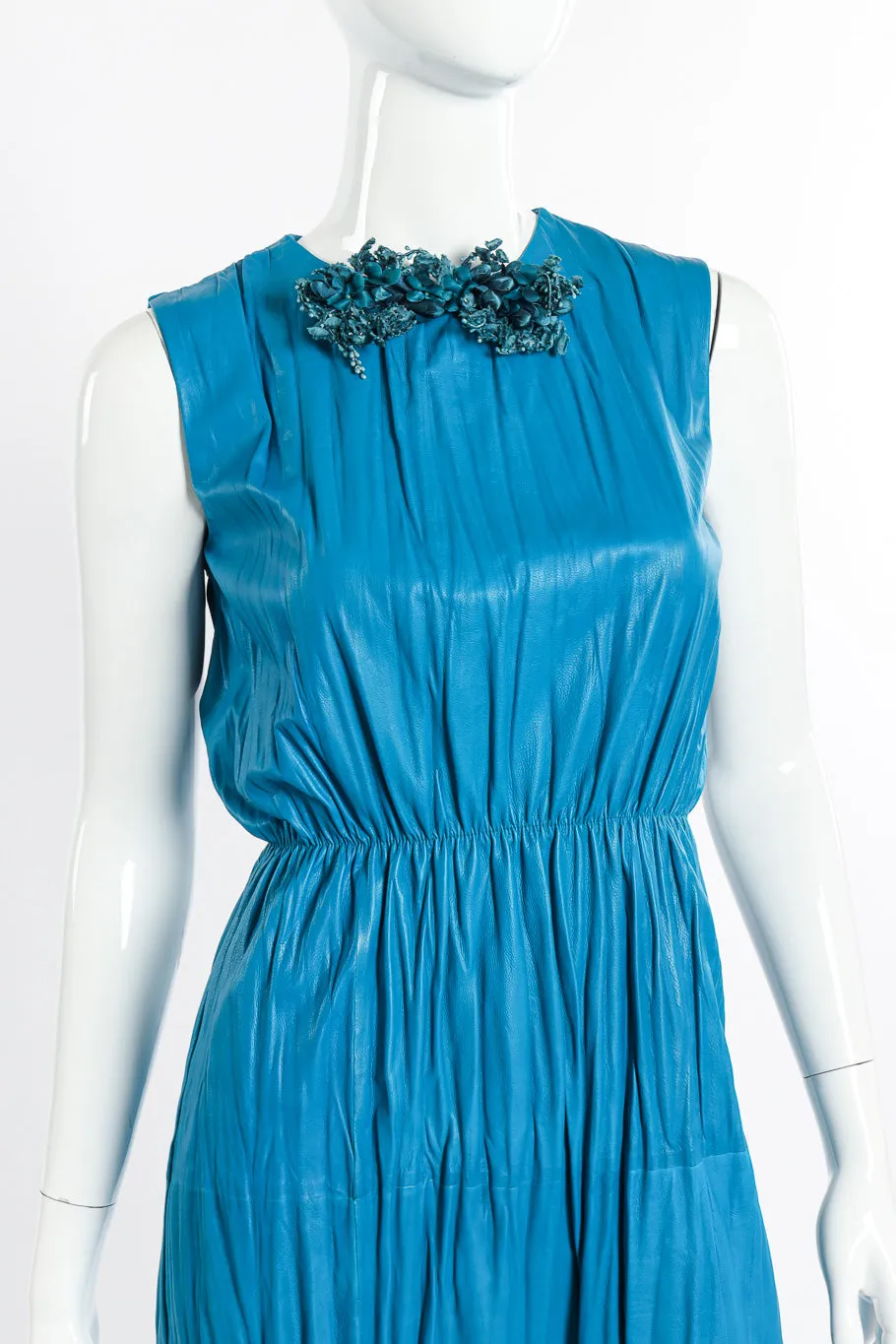 Sleeveless Pleated Leather Dress