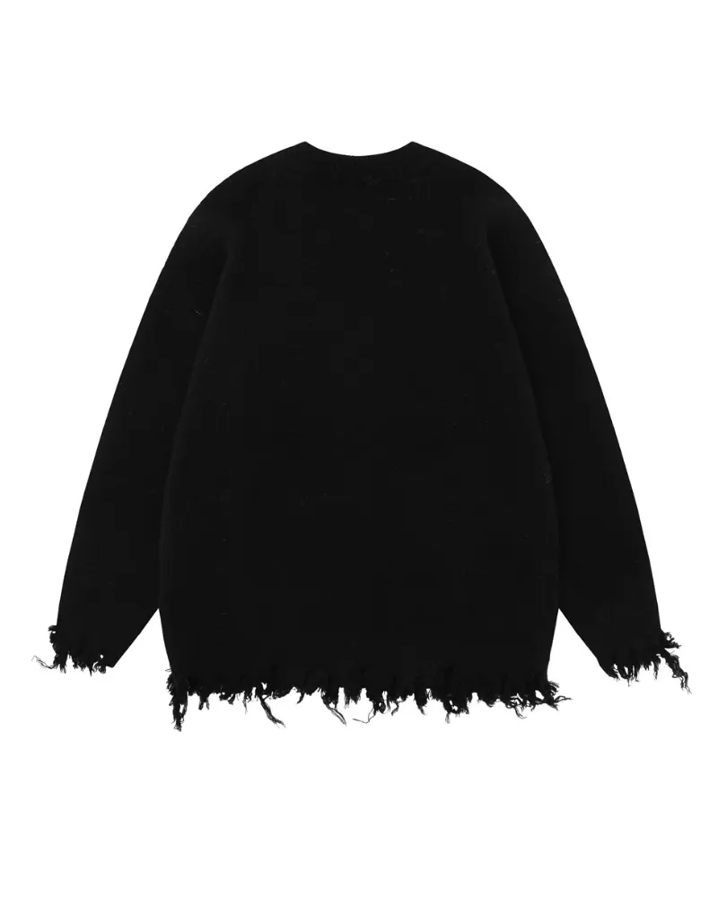 Streetwear Spider Knitted Fringe Crewneck Sweater