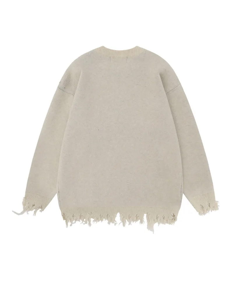 Streetwear Spider Knitted Fringe Crewneck Sweater