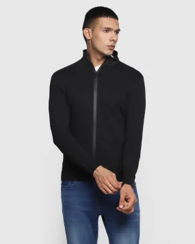 Stylized Collar Black Solid Sweatshirt - Lich