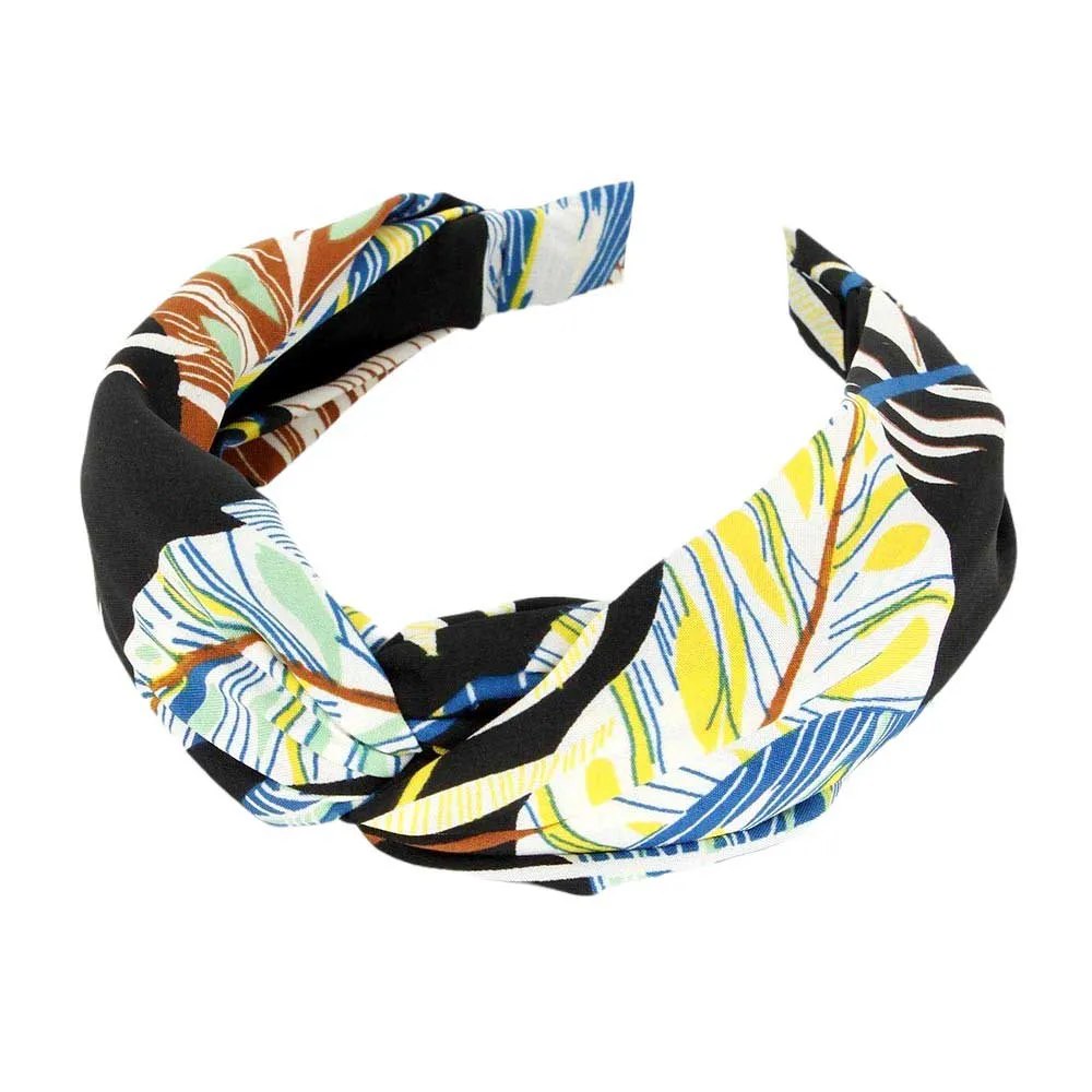 Tropical Leaf Patterned Twisted Headband