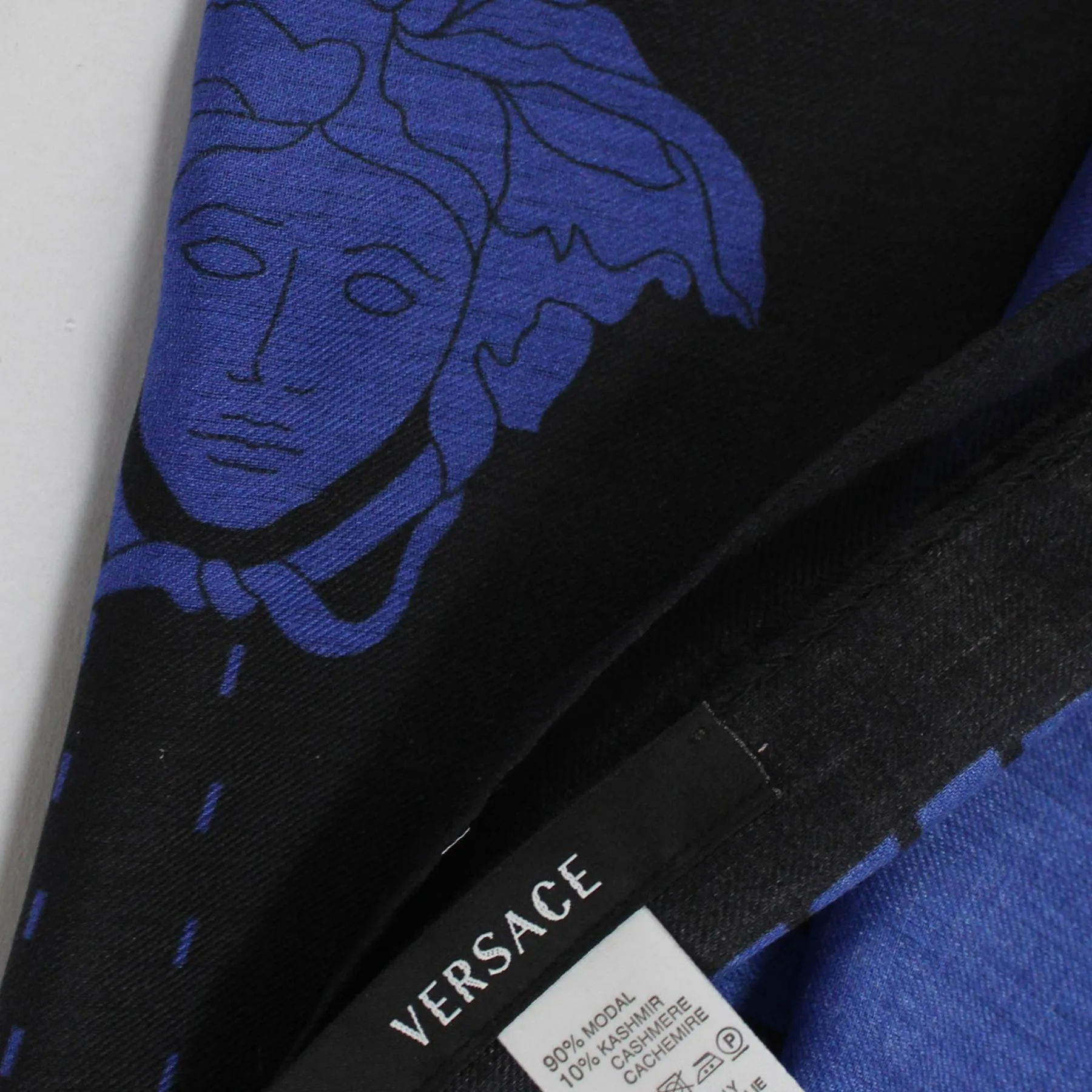 Versace Scarf Black Royal Blue Geometric & Medusa  - Cashmere Blend Shawl SALE