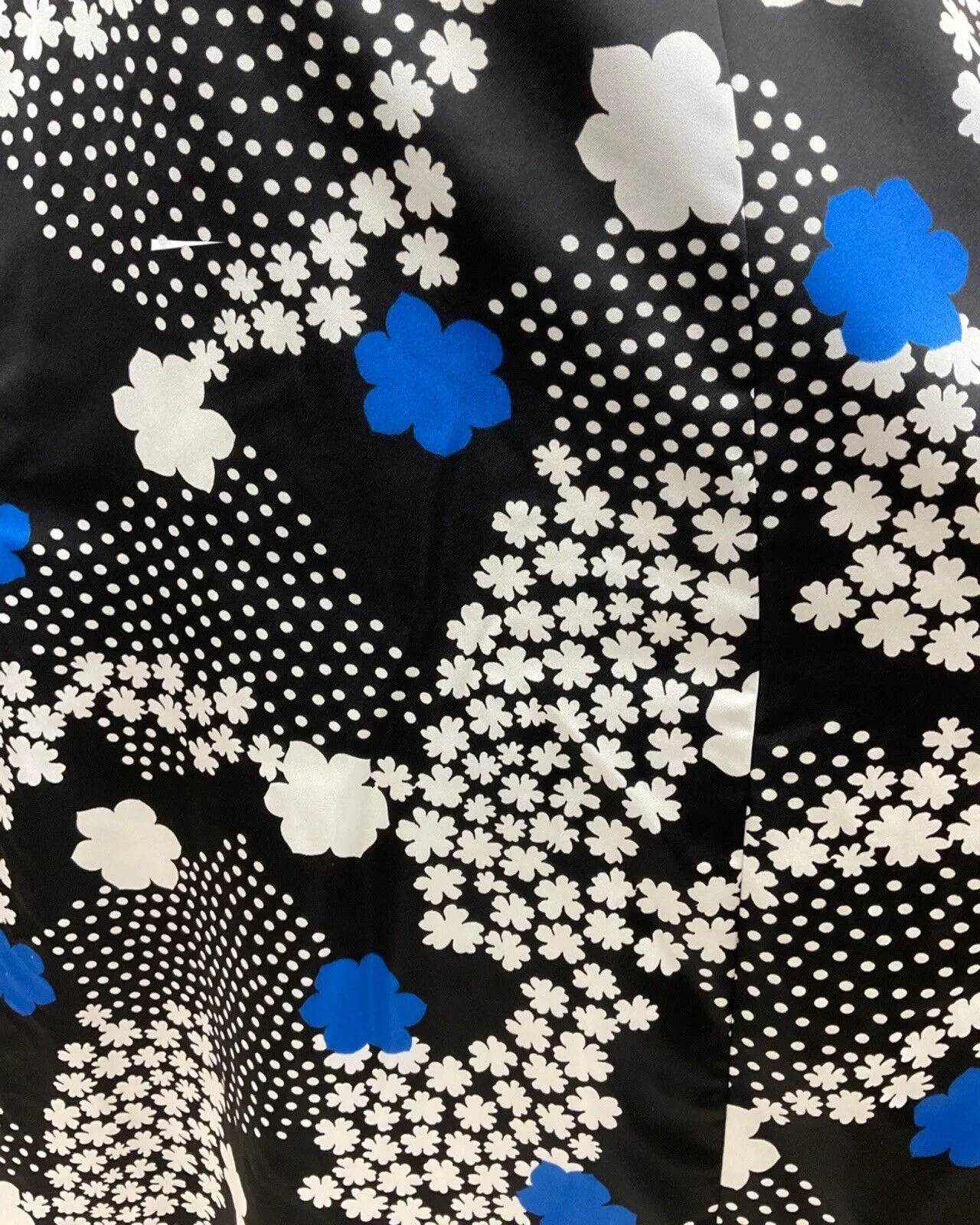 VINTAGE 60s 70s BLACK WHITE BLUE DAISY FLOWER DOTTY MOD MAXI SKIRT 14