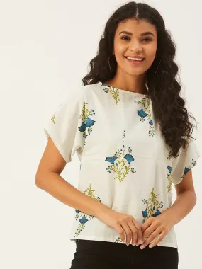 White Top With Blue Floral Print